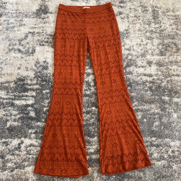 American eagle Wide Flare Leg orange medium bottom pants 94% polyester Womens - Picture 1 of 9